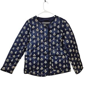Talbots Quilted Puffer Floral Ditsy Foulard Button Down Collarless Jacket